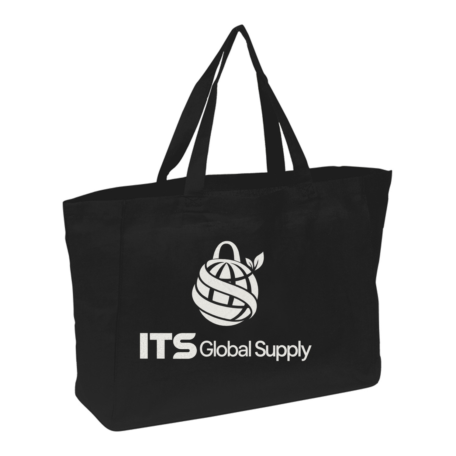 IQ1613 black cotton canvas tote bag printed with ITS Global Supply logo