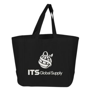 IQ1614 black cotton canvas tote bag printed with ITS Global Supply logo