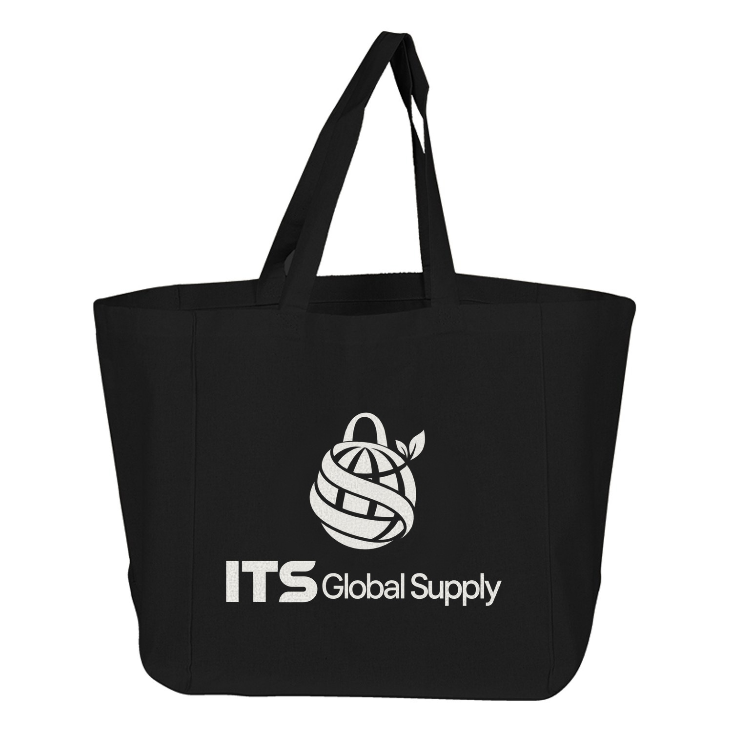 IQ1614 black cotton canvas tote bag printed with ITS Global Supply logo