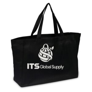 IQ1615 black cotton canvas tote bag printed with ITS Global Supply logo