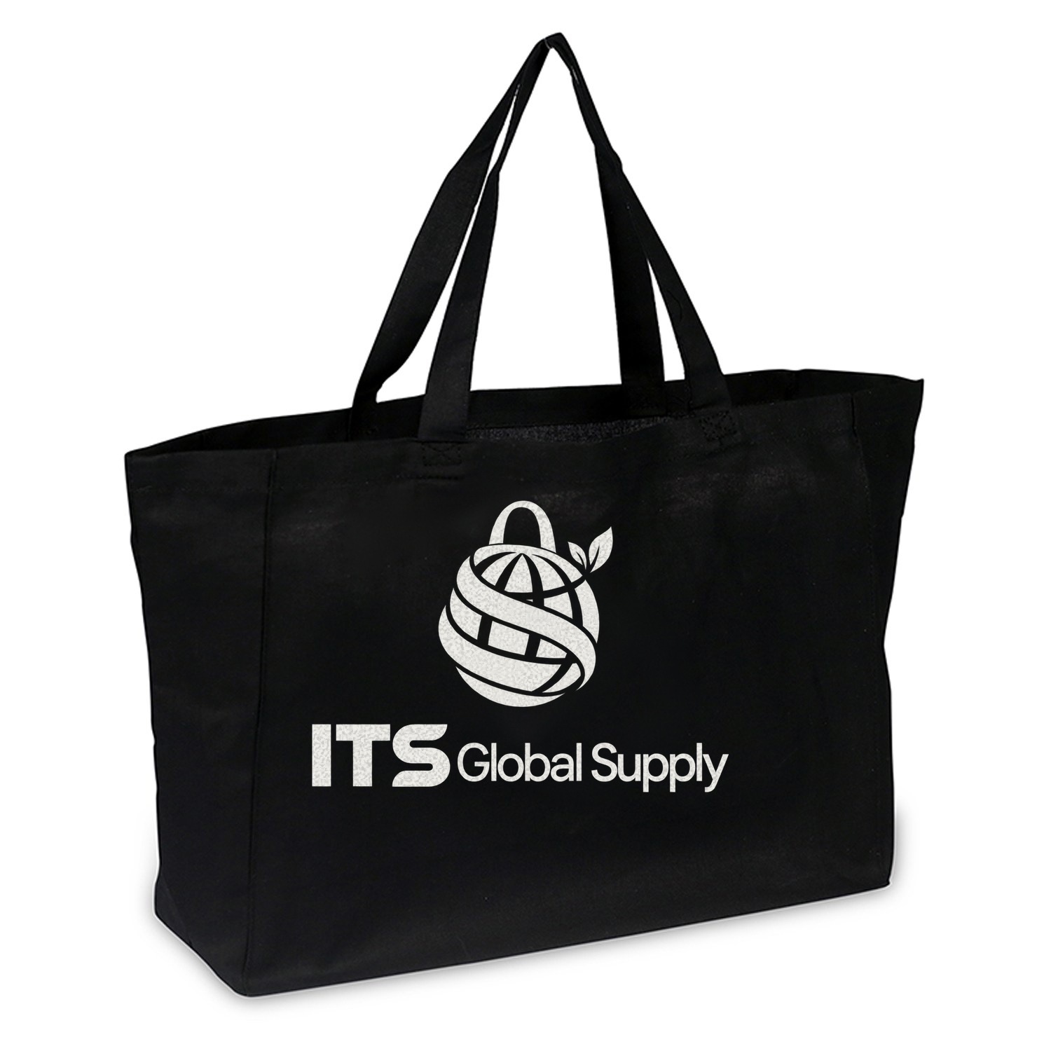 IQ1615 black cotton canvas tote bag printed with ITS Global Supply logo