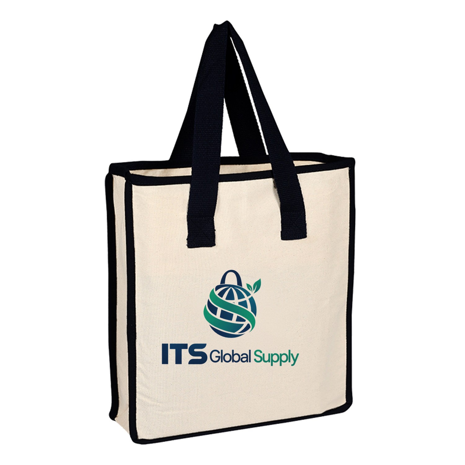 IQ1618 natural cotton canvas tote bag printed with ITS Global Supply logo