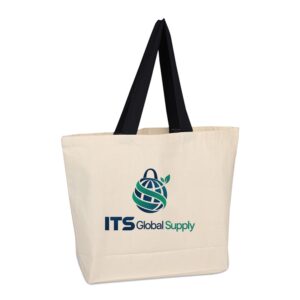 IQ1622 natural cotton canvas tote bag printed with ITS Global Supply logo