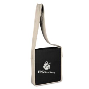 IQ1623 black cotton canvas tote bag printed with ITS Global Supply logo