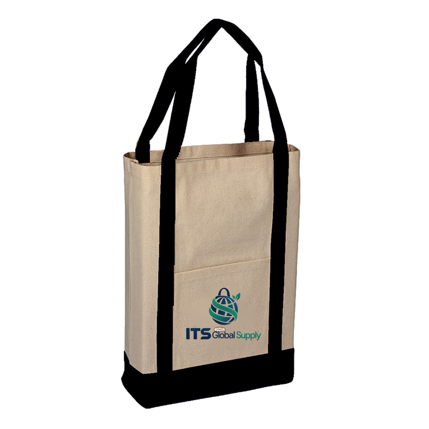 IQ1629 natural cotton canvas tote bag printed with ITS Global Supply logo