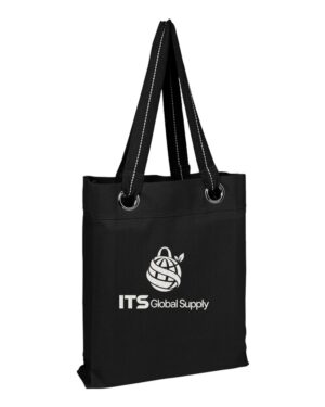 IQ1630 black cotton canvas tote bag printed with ITS Global Supply logo