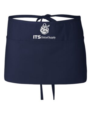 IQ2115 navy waist apron printed with ITS Global Supply logo