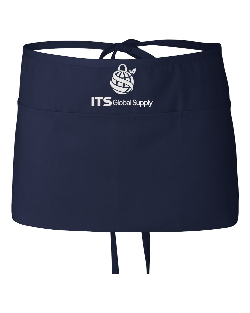 IQ2115 navy waist apron printed with ITS Global Supply logo