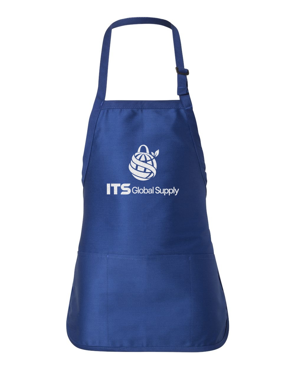 IQ4250 royal three pocket apron printed with ITS Global Supply logo