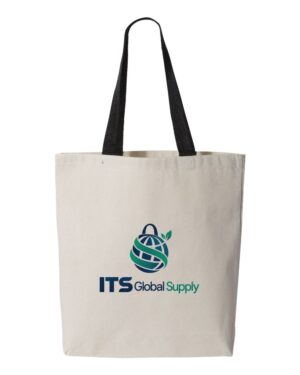 IQ4400 natural black cotton canvas tote bag printed with ITS Global Supply logo