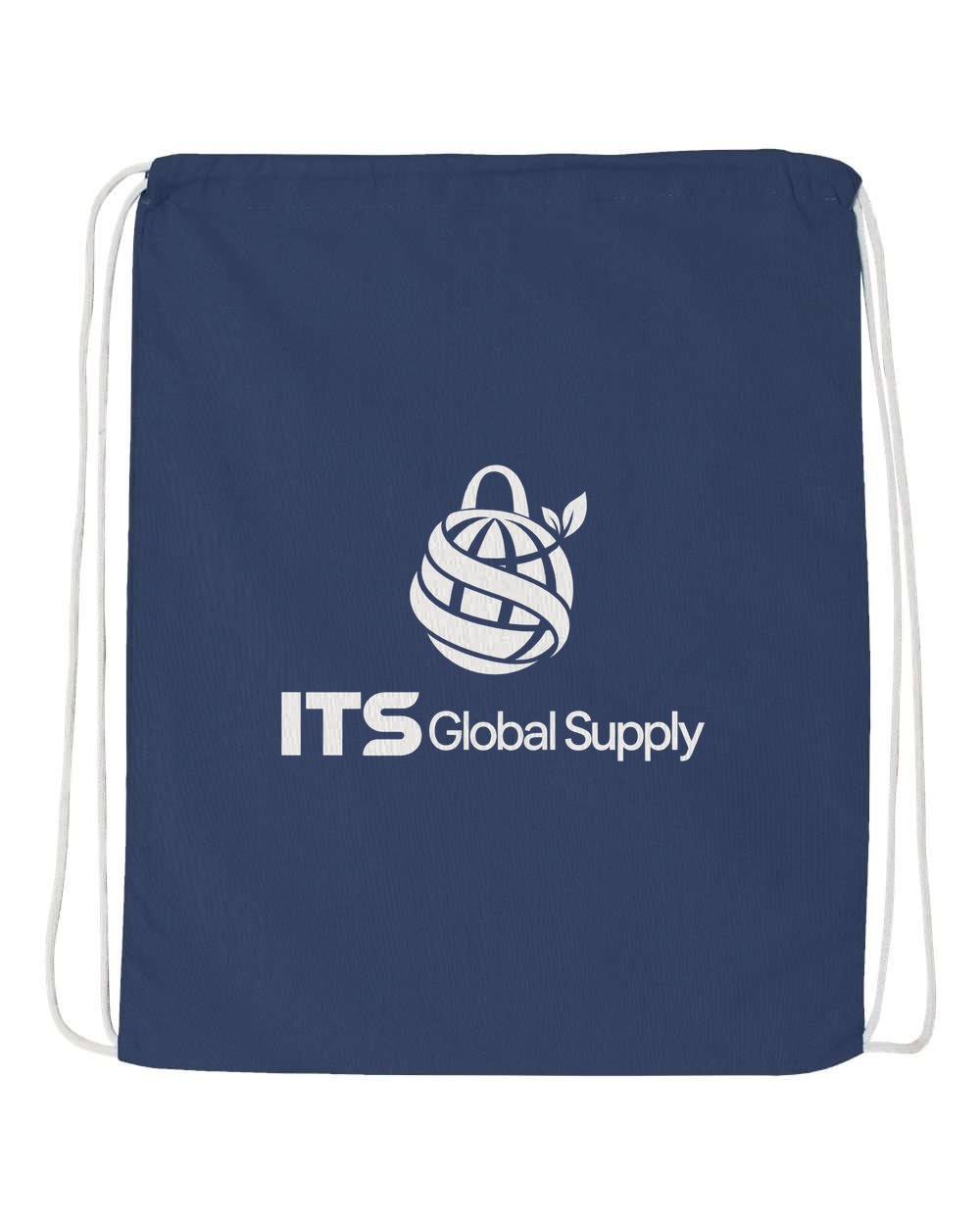 Navy Blue Cotton Drawstring Backpack with ITS Global Supply logo - IQ4500
