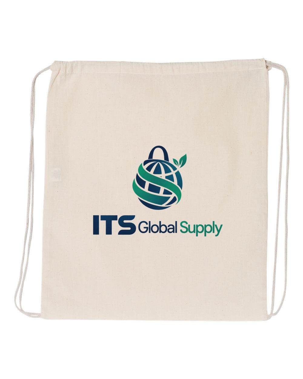 Natural Large Cotton Drawstring Backpack with ITS Global Supply logo - IQ4500L