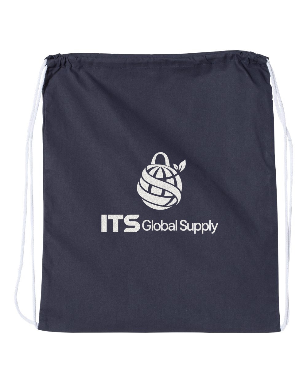 Navy Blue Large Cotton Drawstring Backpack with ITS Global Supply logo - IQ4500L