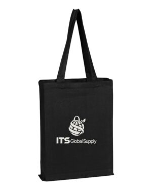 IQ800GS black cotton canvas tote bag printed with ITS Global Supply logo
