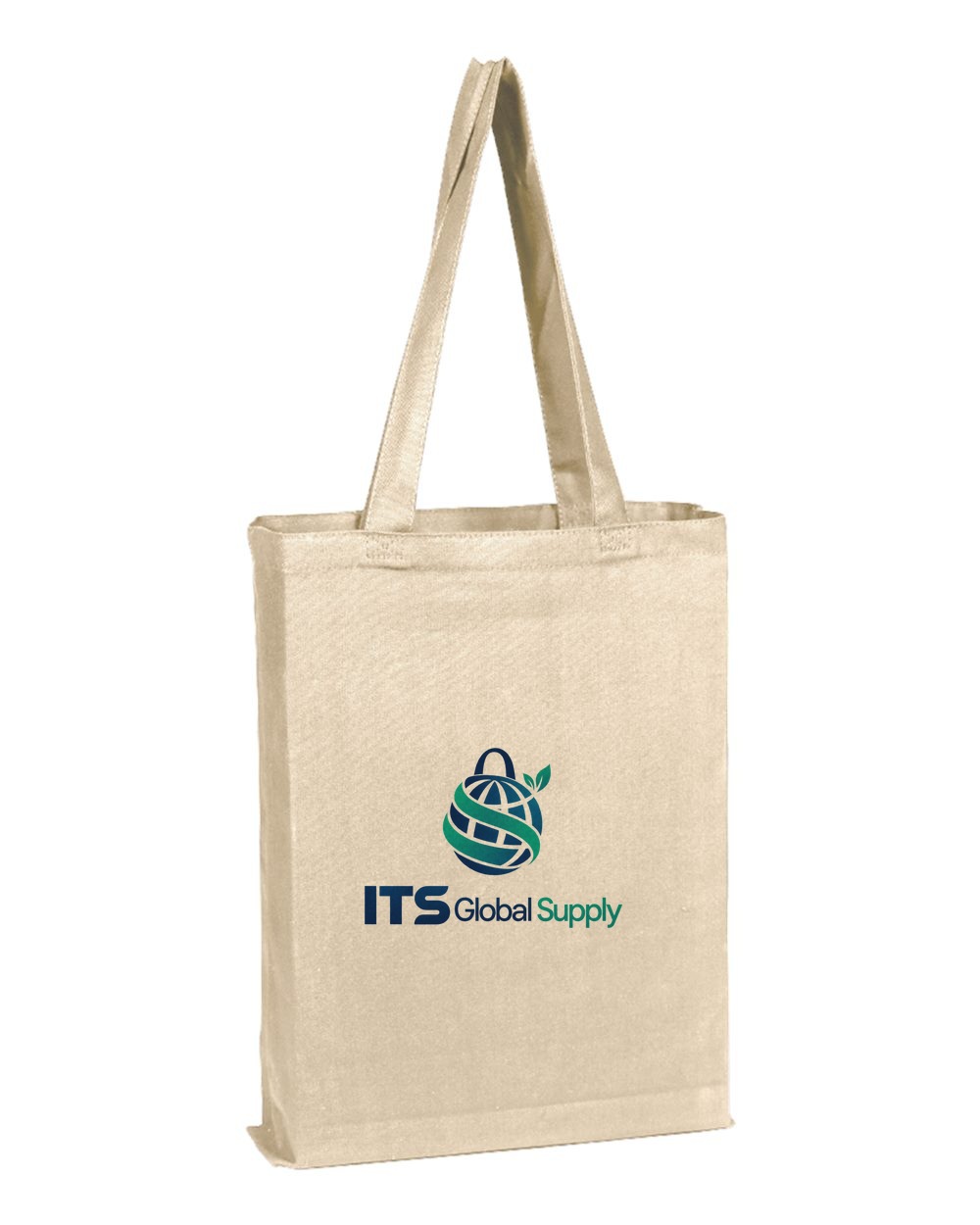 IQ800GS natural cotton canvas tote bag printed with ITS Global Supply logo