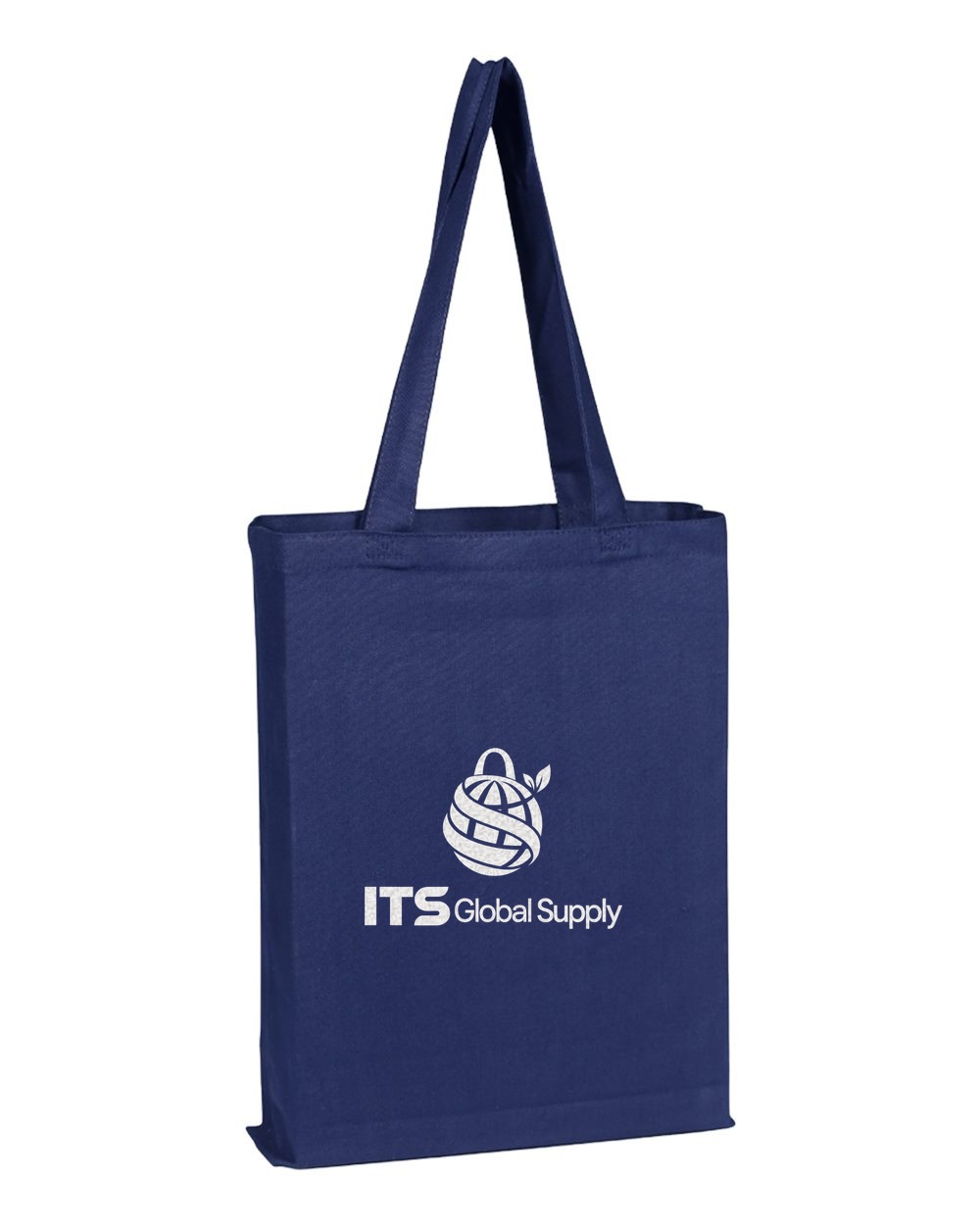 IQ800GS navy cotton canvas tote bag printed with ITS Global Supply logo