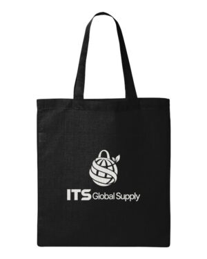 IQTB black cotton canvas tote bag printed with ITS Global Supply logo
