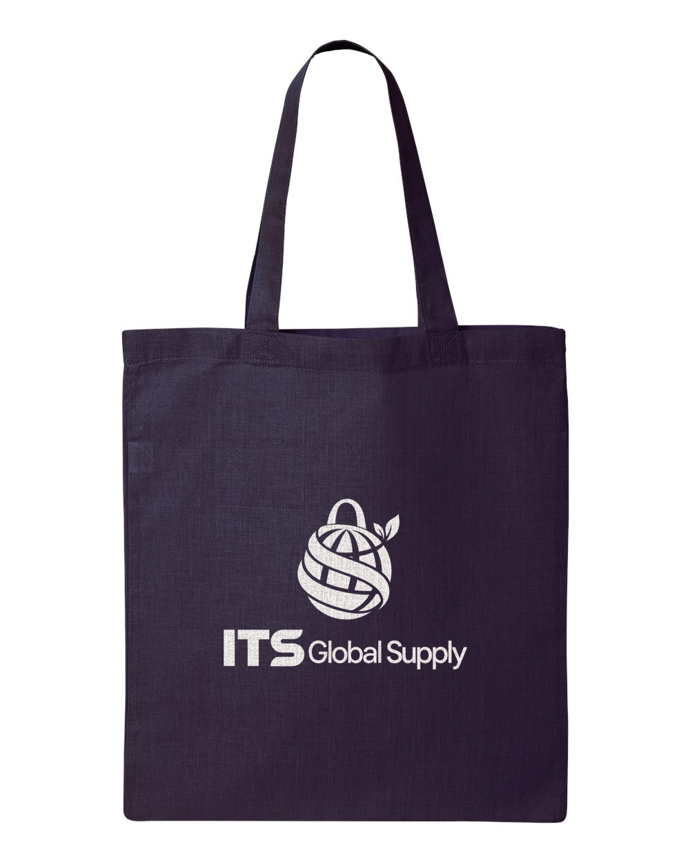 IQTB navy cotton canvas tote bag printed with ITS Global Supply logo