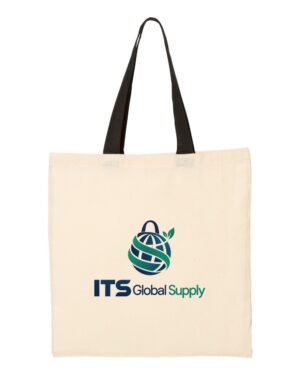 IQTB6000 natural black cotton canvas tote bag printed with ITS Global Supply logo