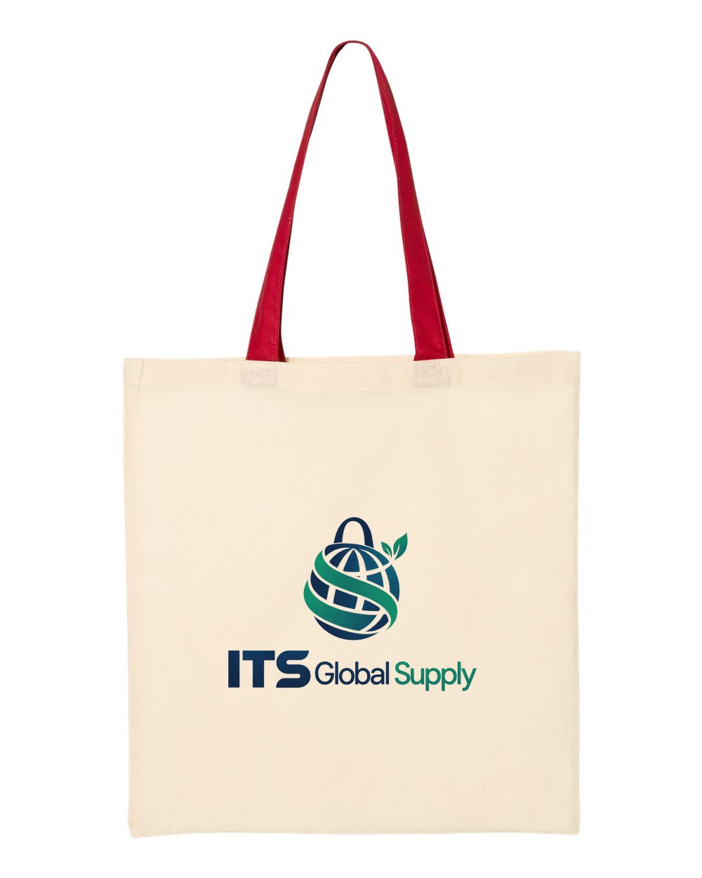 IQTB6000 natural red cotton canvas tote bag printed with ITS Global Supply logo