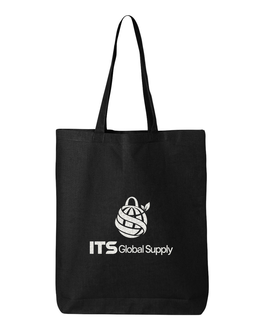 IQTBG black cotton canvas tote bag printed with ITS Global Supply logo