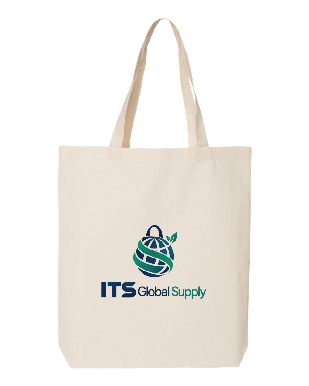 IQTBG natural cotton canvas tote bag printed with ITS Global Supply logo