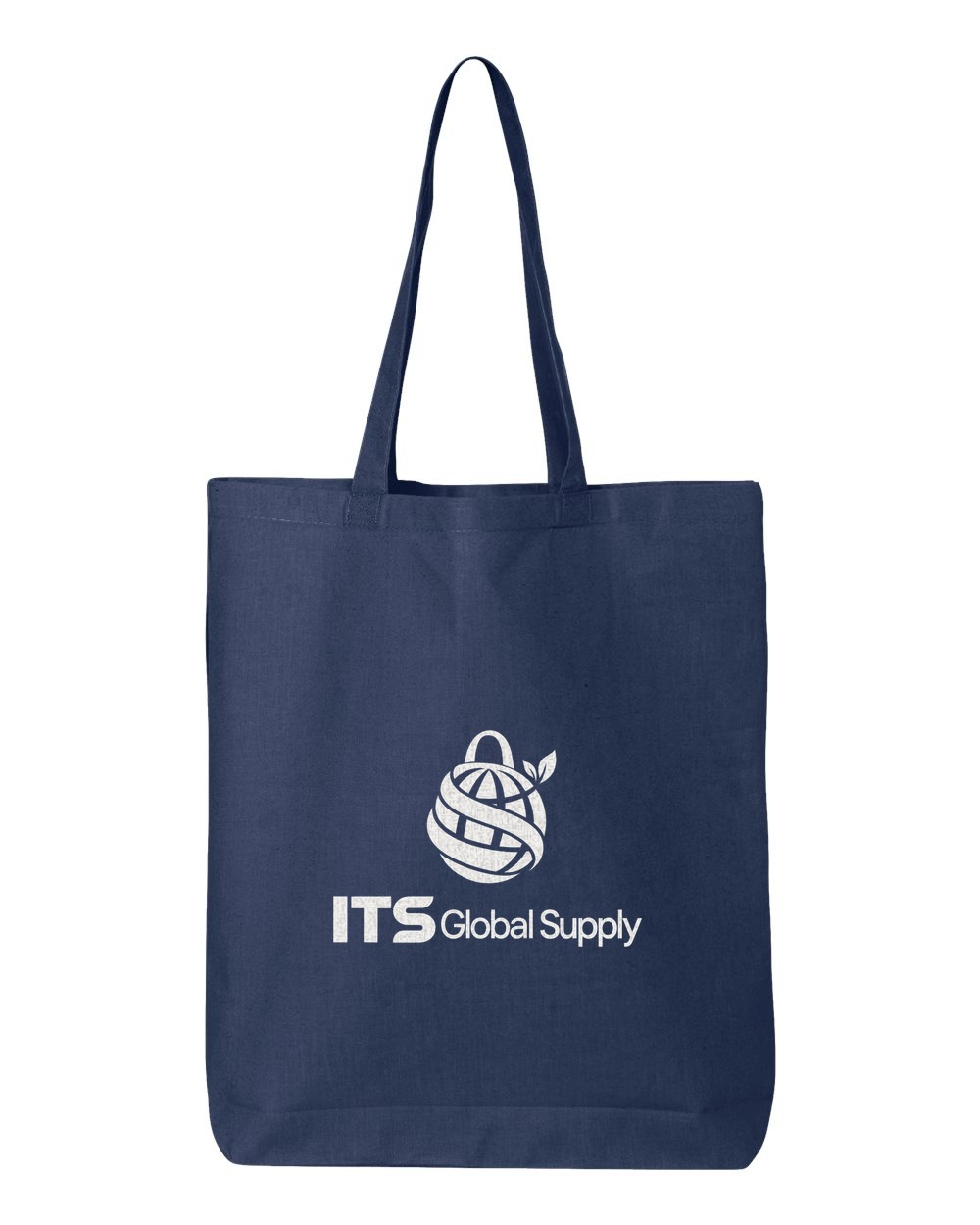 IQTBG navy cotton canvas tote bag printed with ITS Global Supply logo