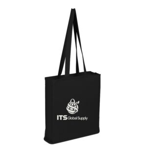 IQTBGA black cotton canvas tote bag printed with ITS Global Supply logo