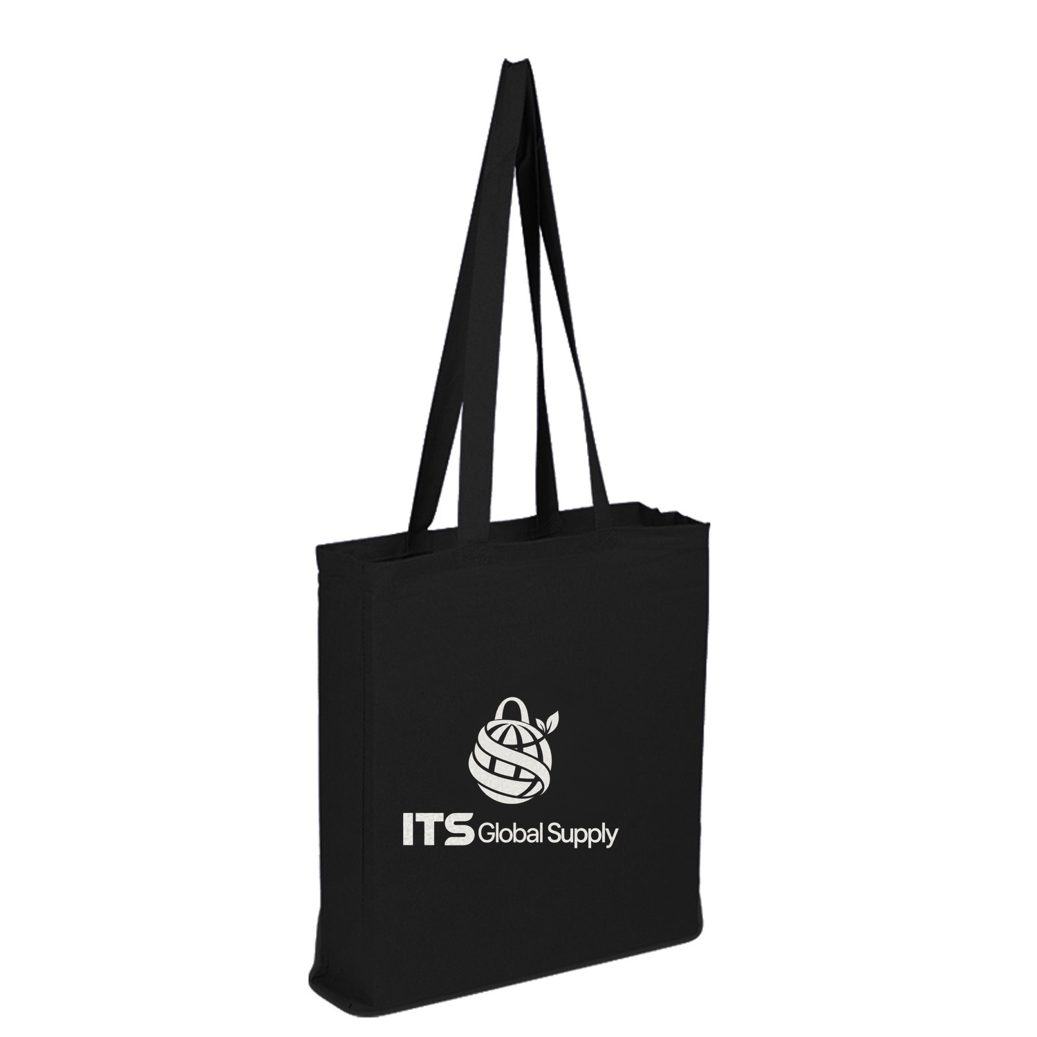 IQTBGA black cotton canvas tote bag printed with ITS Global Supply logo