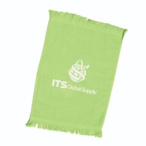 IT100 lime fringed rally towel printed with ITS Global Supply logo