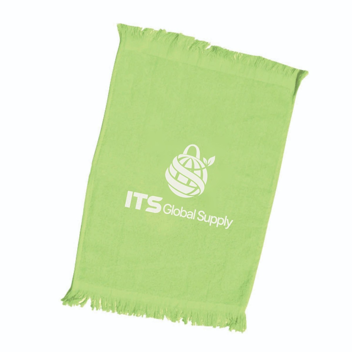 IT100 lime fringed rally towel printed with ITS Global Supply logo