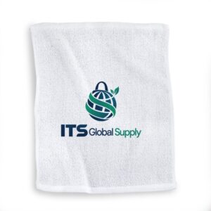 IT1500 white economical rally towel printed with ITS Global Supply logo