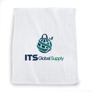 IT1619 white terry rally towel printed with ITS Global Supply logo