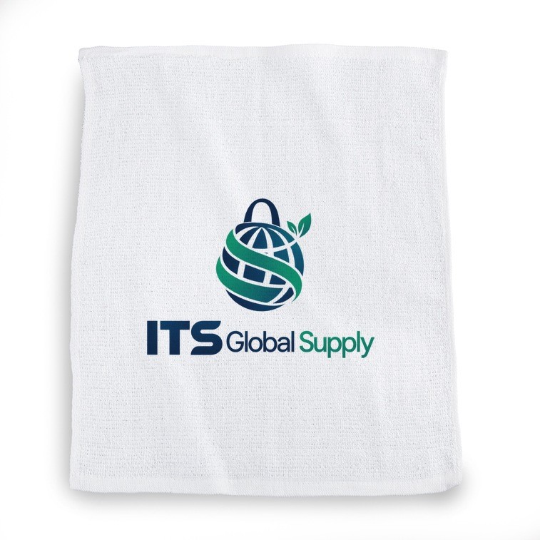 IT1619 white terry rally towel printed with ITS Global Supply logo