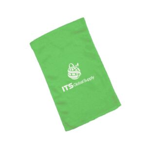 IT300 lime hemmed golf towel printed with ITS Global Supply logo