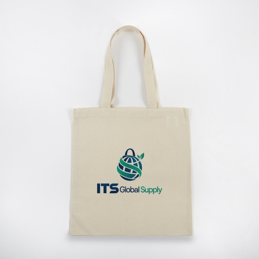 ITB100 natural cotton canvas tote bag printed with ITS Global Supply logo