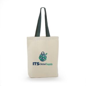 ITB300 natural green handle cotton canvas tote bag printed with ITS Global Supply logo