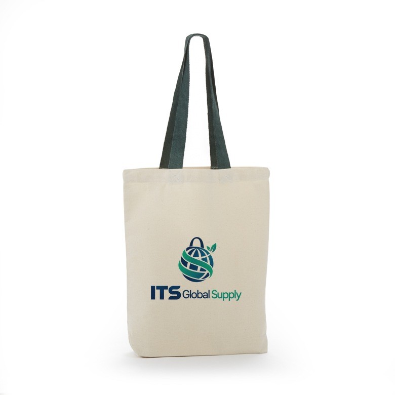 ITB300 natural green handle cotton canvas tote bag printed with ITS Global Supply logo