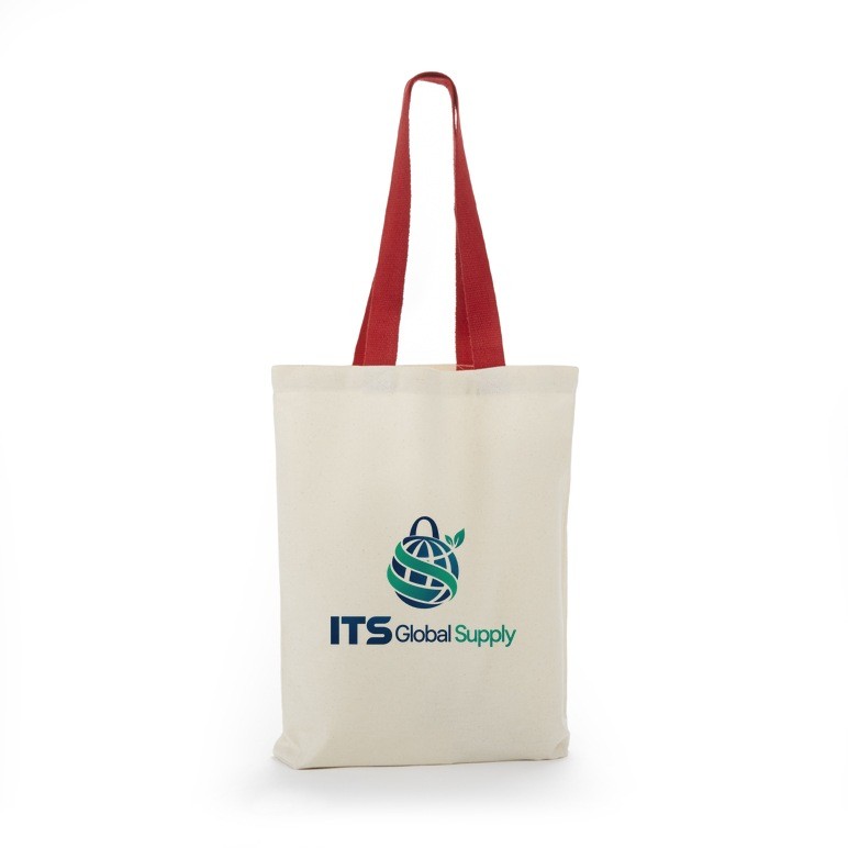 ITB300 natural red handle cotton canvas tote bag printed with ITS Global Supply logo