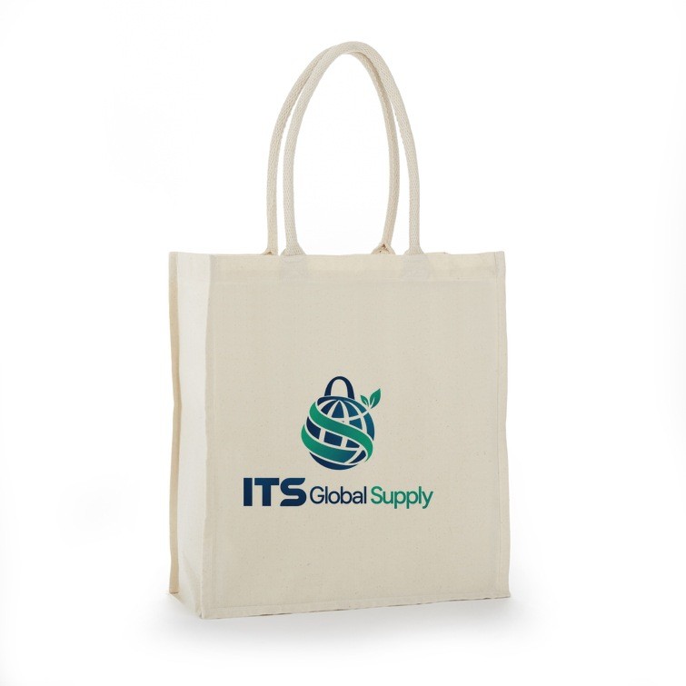 ITB6117 natural cotton canvas tote bag printed with ITS Global Supply logo