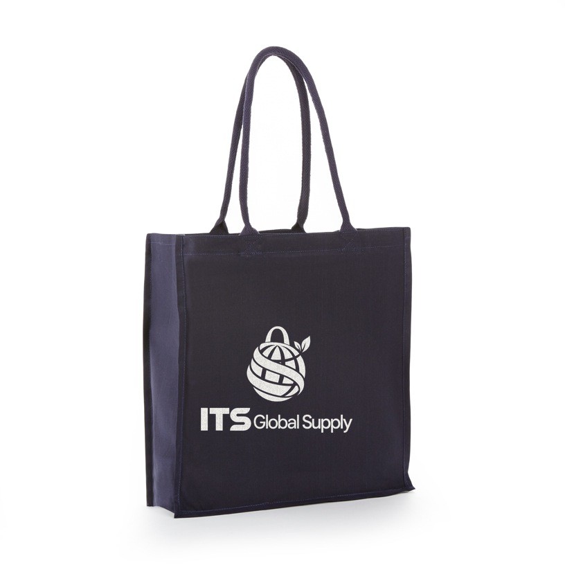 ITB6117 navy cotton canvas tote bag printed with ITS Global Supply logo