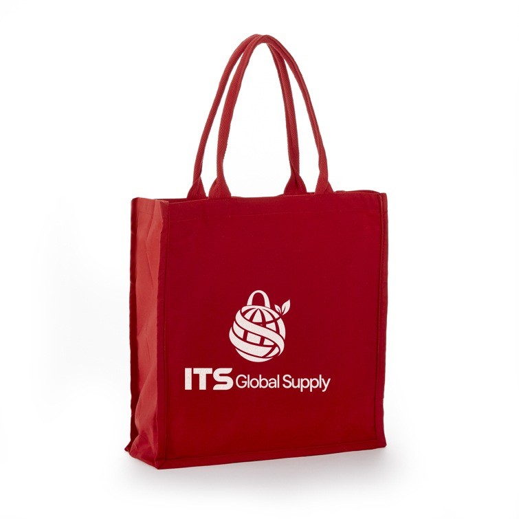 ITB6117 red cotton canvas tote bag printed with ITS Global Supply logo