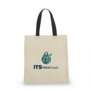 ITB6118 natural black handle cotton canvas tote bag printed with ITS Global Supply logo