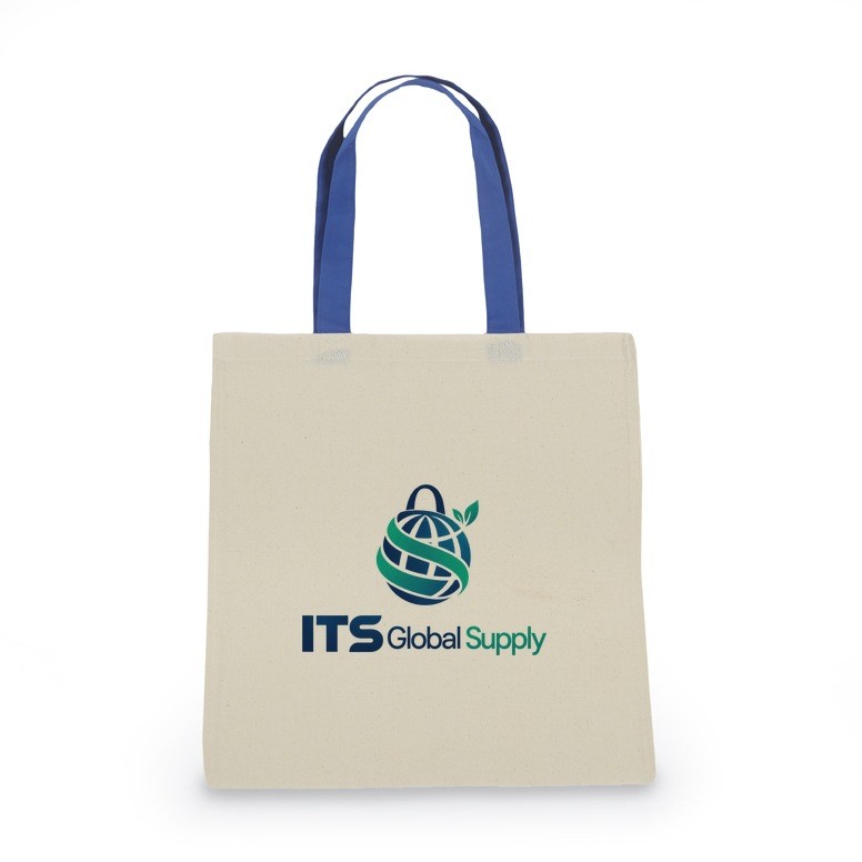 ITB6118 natural royal handle cotton canvas tote bag printed with ITS Global Supply logo