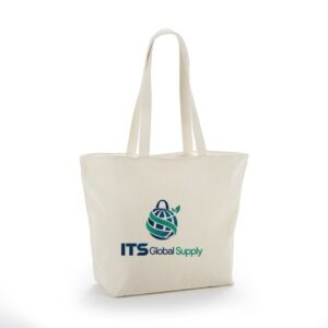 ITB6120 natural cotton canvas tote bag printed with ITS Global Supply logo