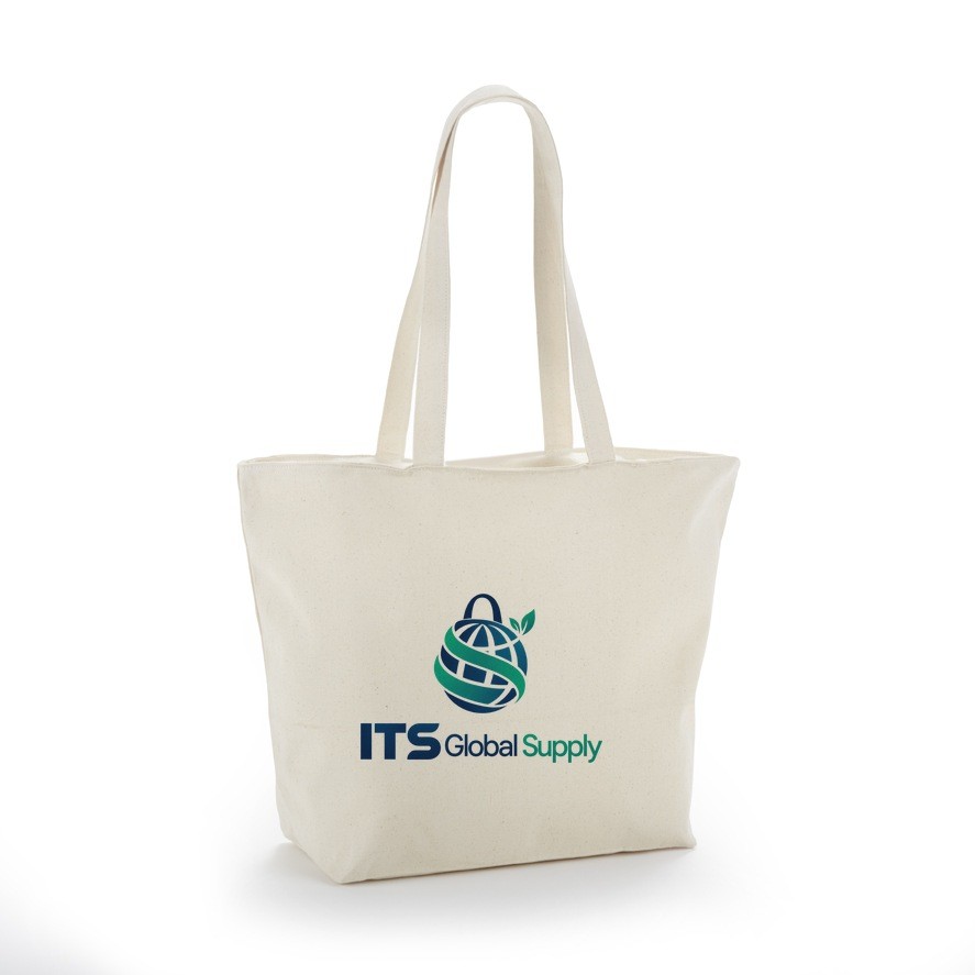 ITB6120 natural cotton canvas tote bag printed with ITS Global Supply logo