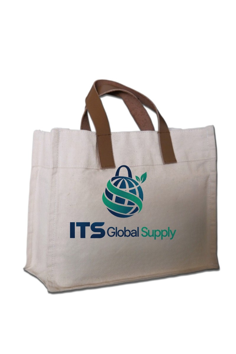 ITB6128 natural cotton canvas tote bag printed with ITS Global Supply logo
