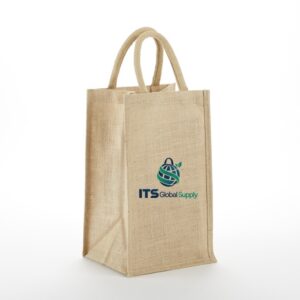 Solid front jute wine bag printed with ITS Global Supply logo